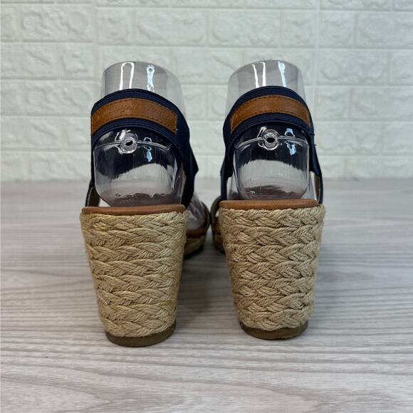 Tommy Bahama Slingback Espadrille Wedge Sandal Sz 9.5 Navy Slip On Elastic Strap - Picture 5 of 11